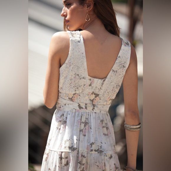 Annabella Cream Floral Cotton Maxi Dress Boho Dress Size M/L NWOT - Picture 7 of 16